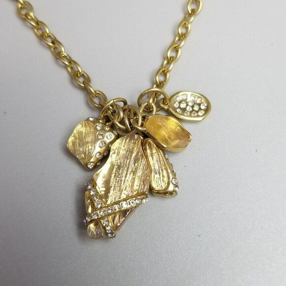 Estate 10021 Kara Ross Gold Tone Rhinestone Charm Necklace, Long Chain - Picture 3 of 6
